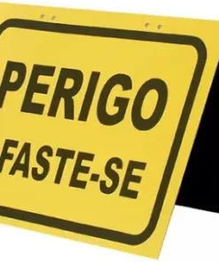 Placa sinalizacao duplo 34x47x amarelo perigo afaste-se deitado